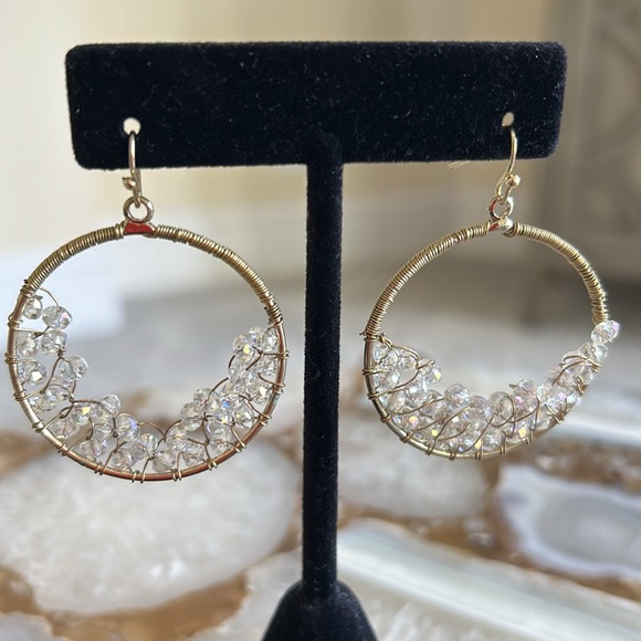 Iridescent Crystal Wrapped Hoop Earrings-Boutique - Picture 6 of 6